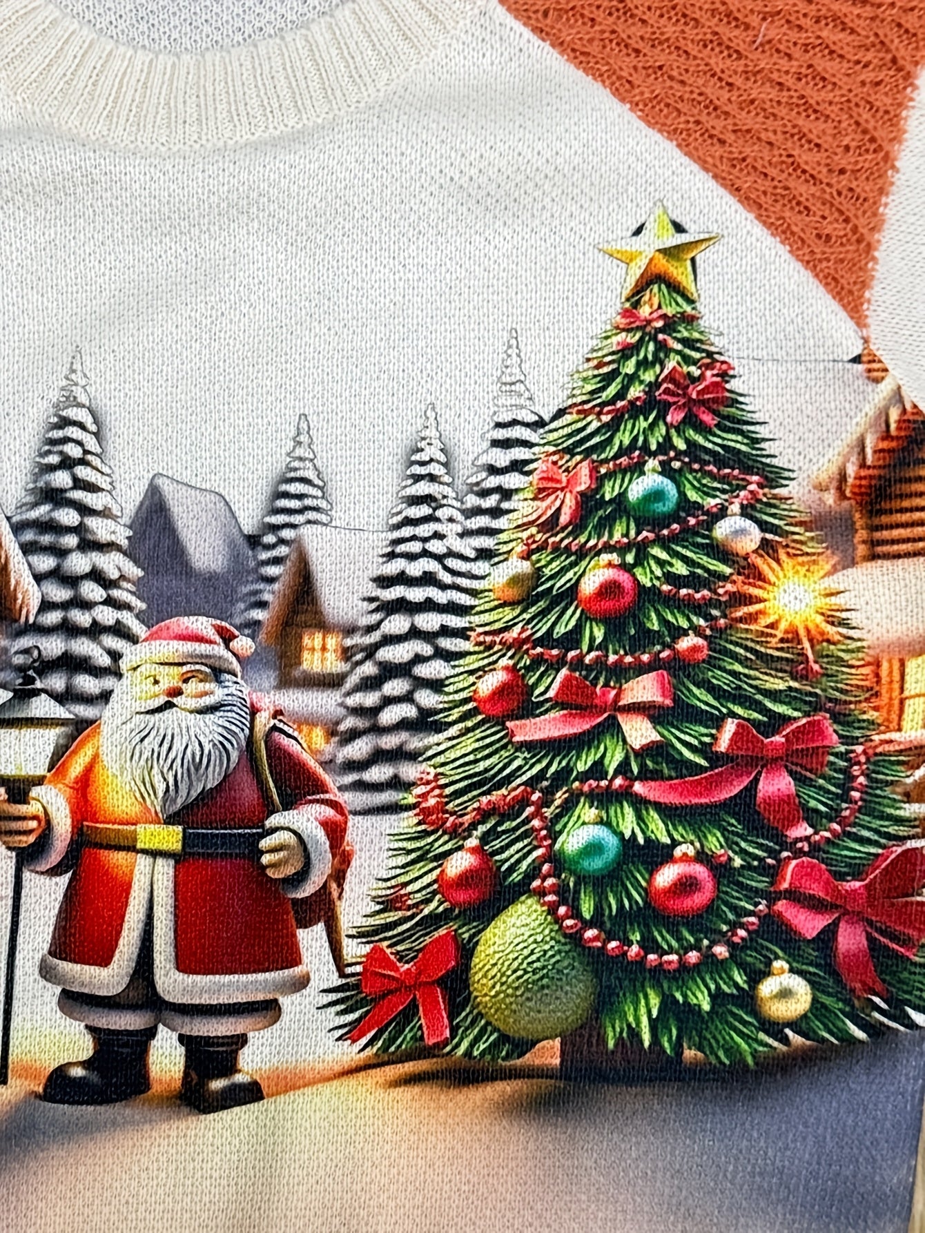 Winter Women's Knitted Christmas Sweater - Printed holiday pattern with soft faux fur trim, warm and cozy, suitable for holiday parties, family gatherings and casual Casual Attire | 2025 Hot Christmas fashion, Women's gift id