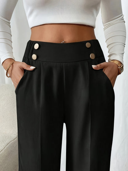 Elegant Women's Straight-Leg Office Pants in Solid Polyester