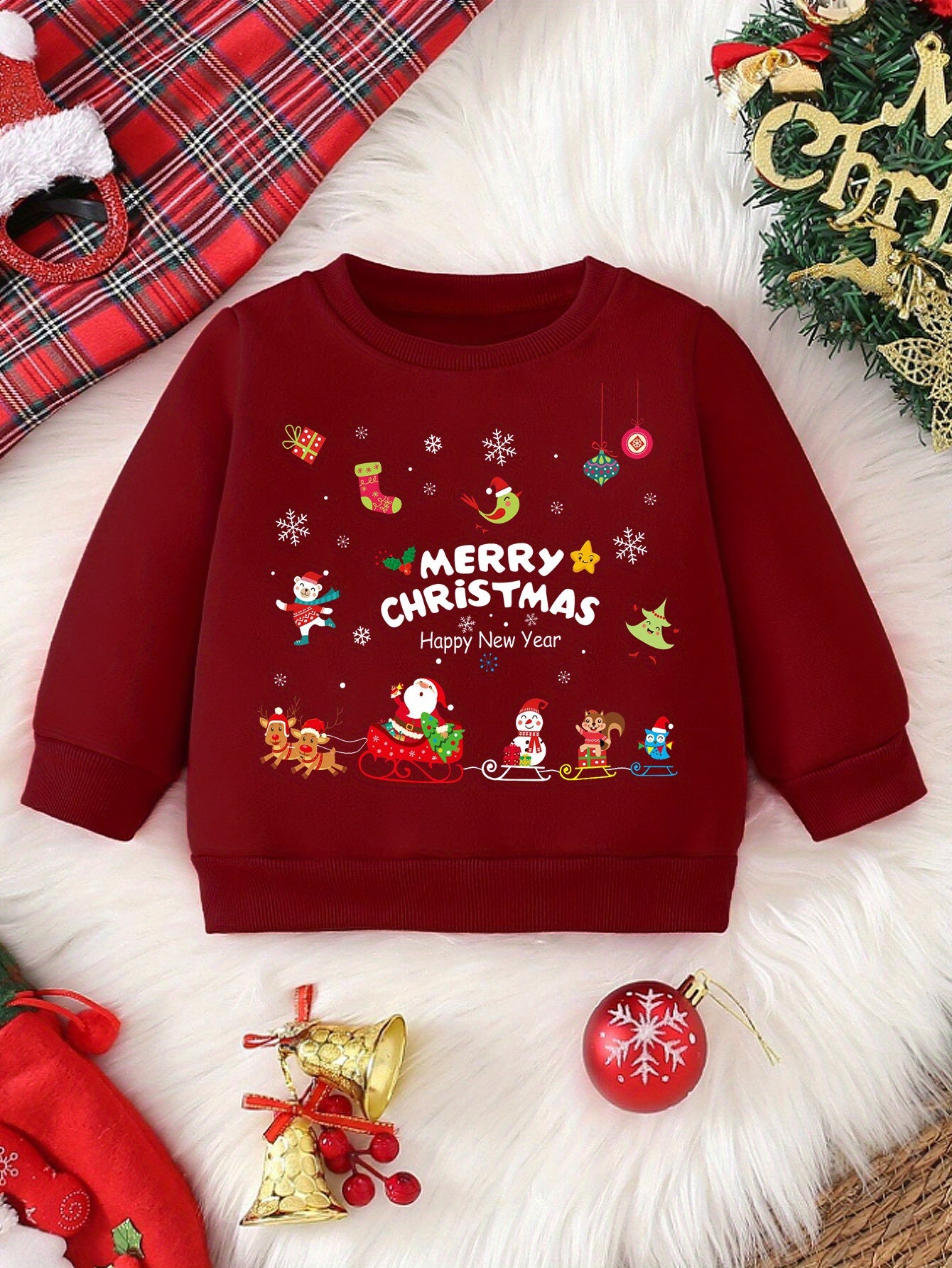 Boys' Fashionable Long-Sleeve Crew Neck Sweatshirt with Christmas Pattern and Letter Print, Casual Street Style for Spring, Autumn, Winter - Polyester