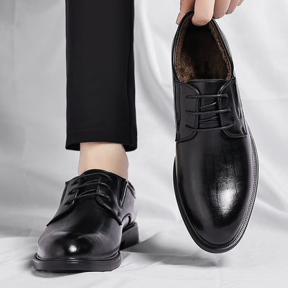 Men'S Winter Warm Business Dress Shoes - Thickened Lining & Non-Slip Rubber Sole, Low-Top Oxford Lace-Up Shoes with Cushioned Insole, Lightweight & Wear-resistant For Cold Weather, Weddings, Formal Events - Elegant Design, Cl