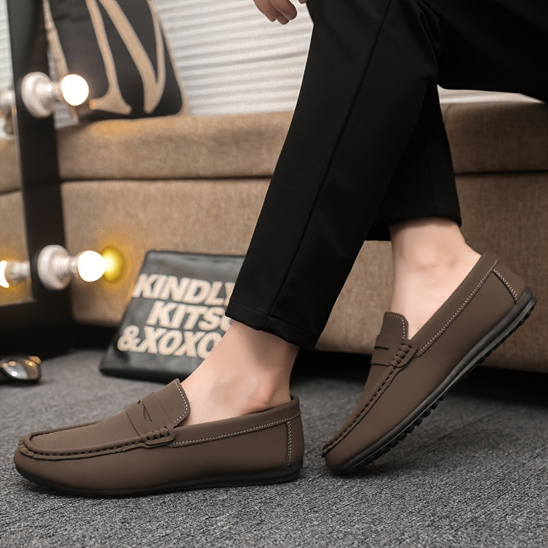Men's PU Round-Toe Casual Loafers, Light and Comfortable