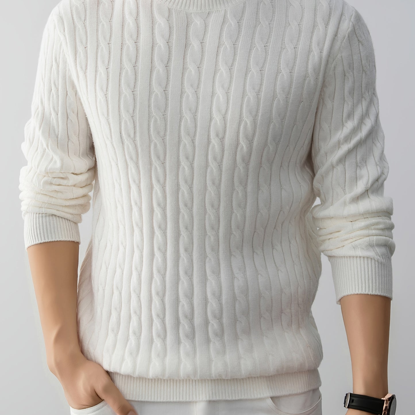 Men's Thick Winter Knit Sweater - High-Elastic Breathable Round Neck Pullover with Cross-Over Collar & Asymmetric Hem, Warm Casual Sweater for Fall/Winter, Machine Washable (Suitable for Daily Wear, Parties, Skiing) - Non- So