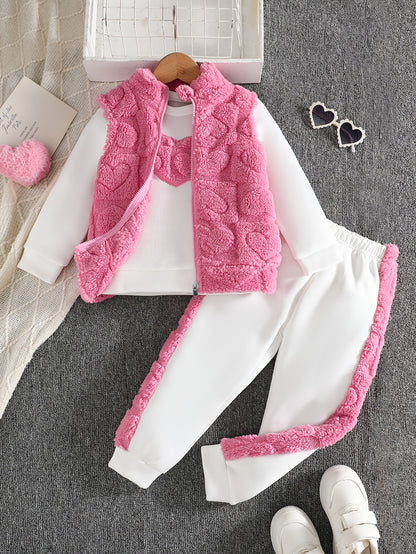 Girls 3-Piece Heart Pattern Fall/Winter Casual Set