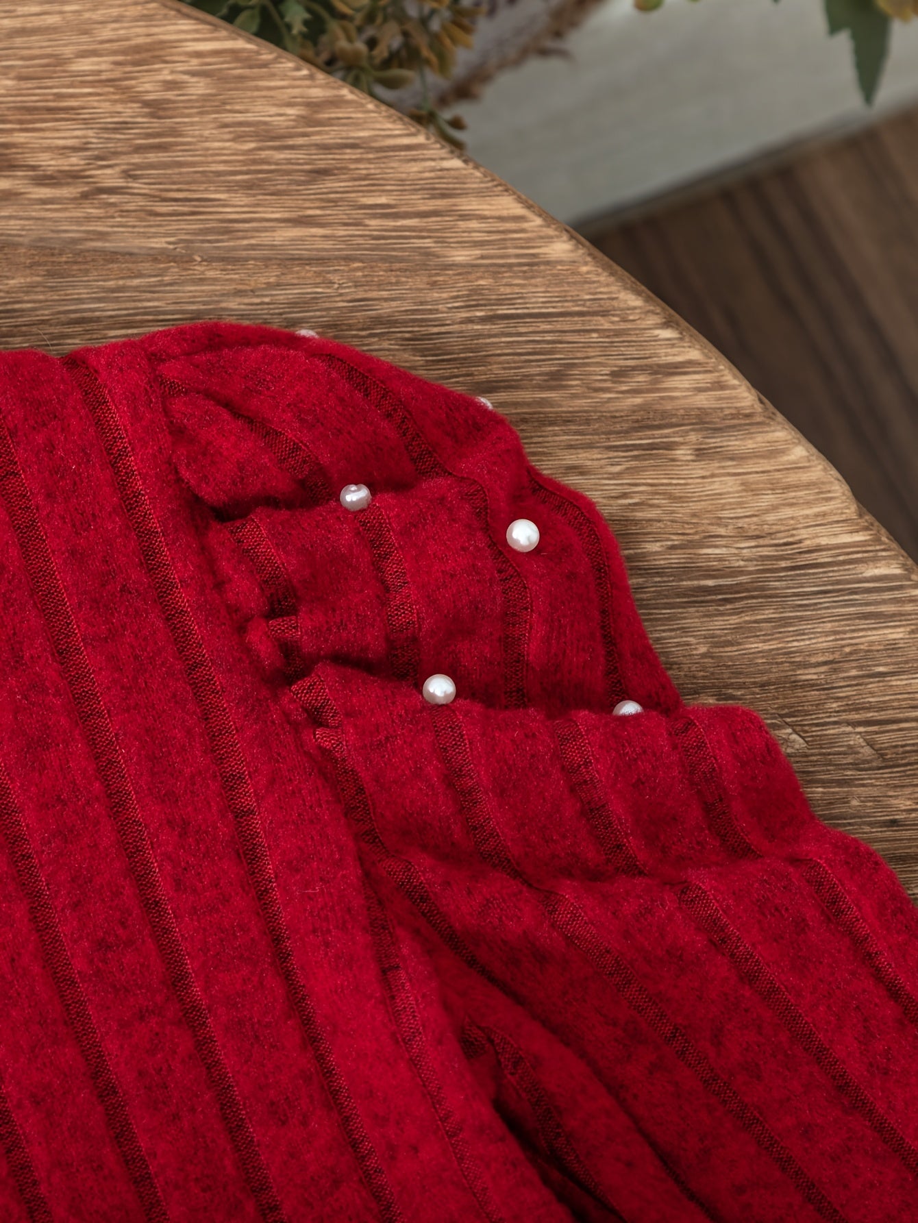 Young Girl Fashion Casual Solid Color Striped Beaded Pleated Shoulder Long Sleeve Round Neck V-Neck Mid-Rise Pullover with Matching Elastic Waist Flared Pants for, for Outdoor