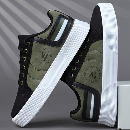 Men's Low-Top Casual Sneakers with Multi-Color Patchwork Design
