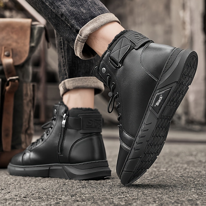 Men's Casual High-Top Hiking Boots with Warm Fleece Lining