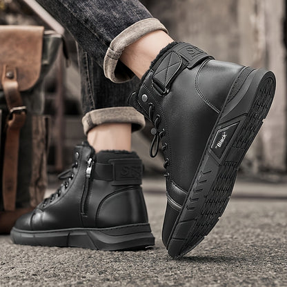 Men's Casual High-Top Hiking Boots with Warm Fleece Lining