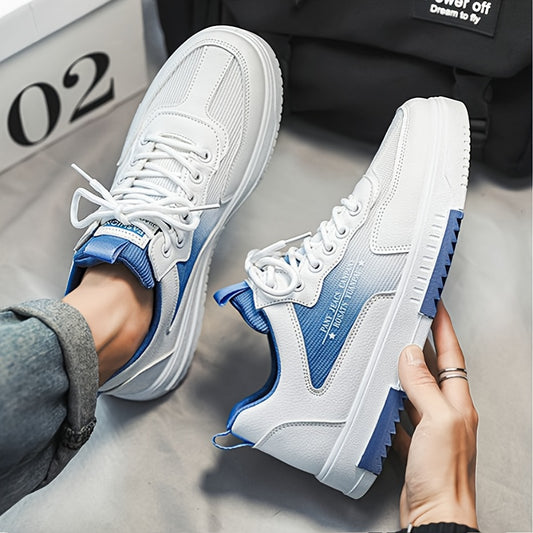 Men's Low Top Fashion Sneakers Breathable Mesh Casual Shoes with EVA Insole and Rubber Sole, Solid Color Lace-Up Sports Shoes for Men