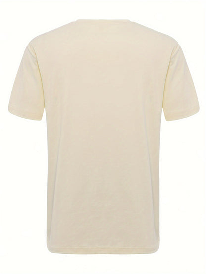 Men's Round Neck T-Shirt, Three-Color Patchwork Top with Asymmetric Double Stripes, Trendy Comfortable Breathable High-Quality Factory-Made Casual Fit