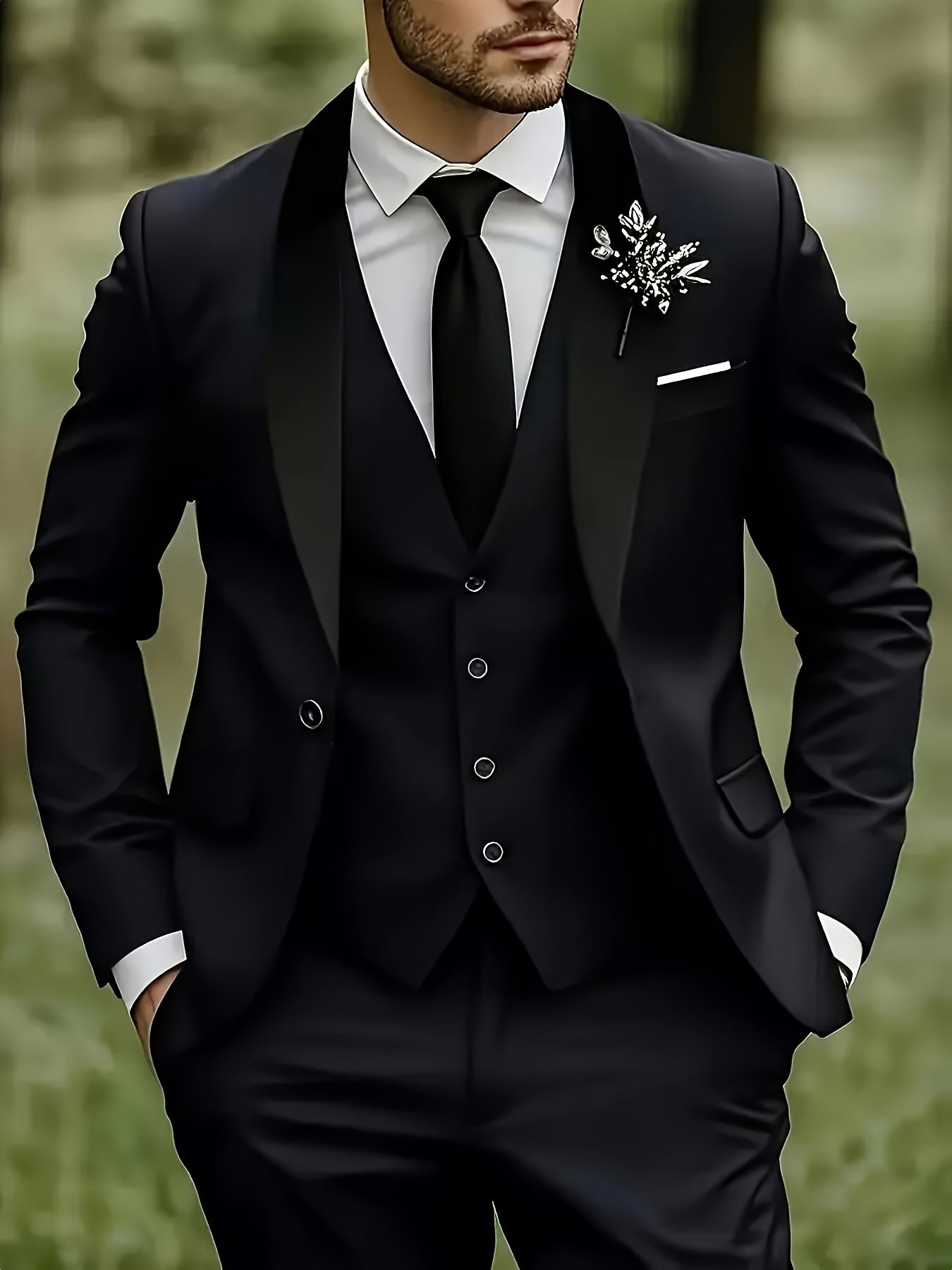 Men's Slim Fit 3-Piece Business Suit Set with Vest & Trousers