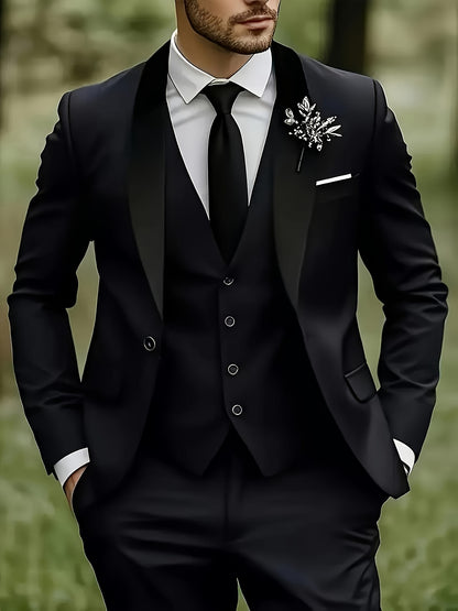 Men's Slim Fit 3-Piece Business Suit Set with Vest & Trousers