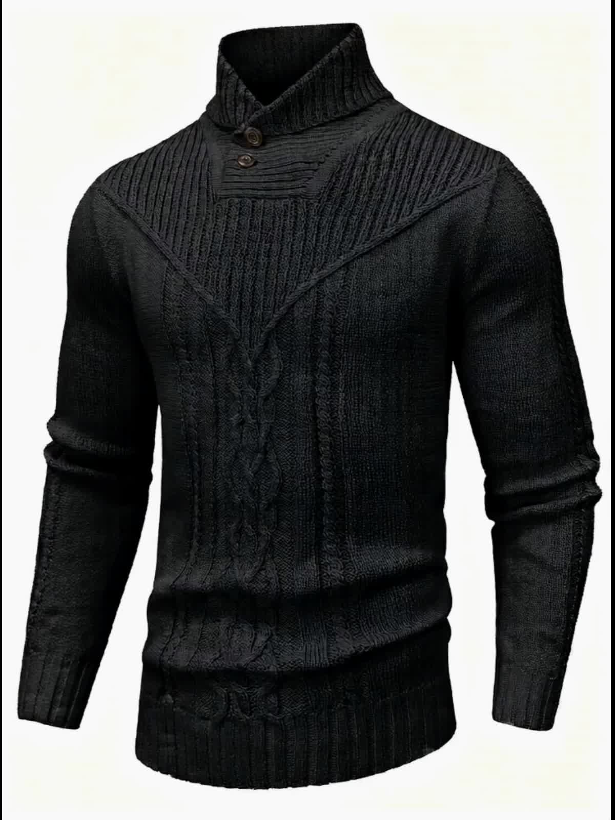 Men's High Collar Warm Knit Sweater - Stretchy Fashion Ribbed Pullover, Elegant Gentleman Cardigan