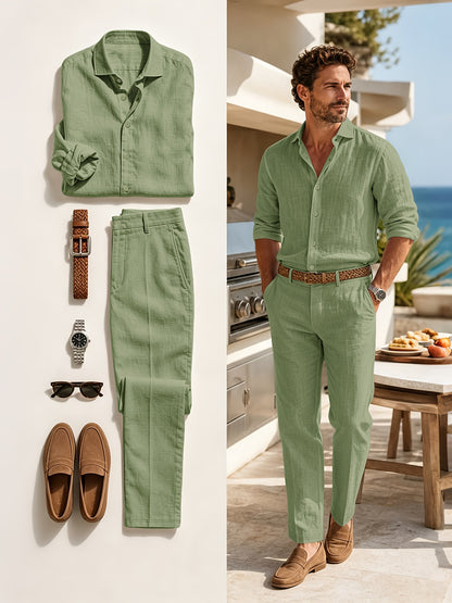 Men's Casual Linen Suit Set for Spring and Autumn