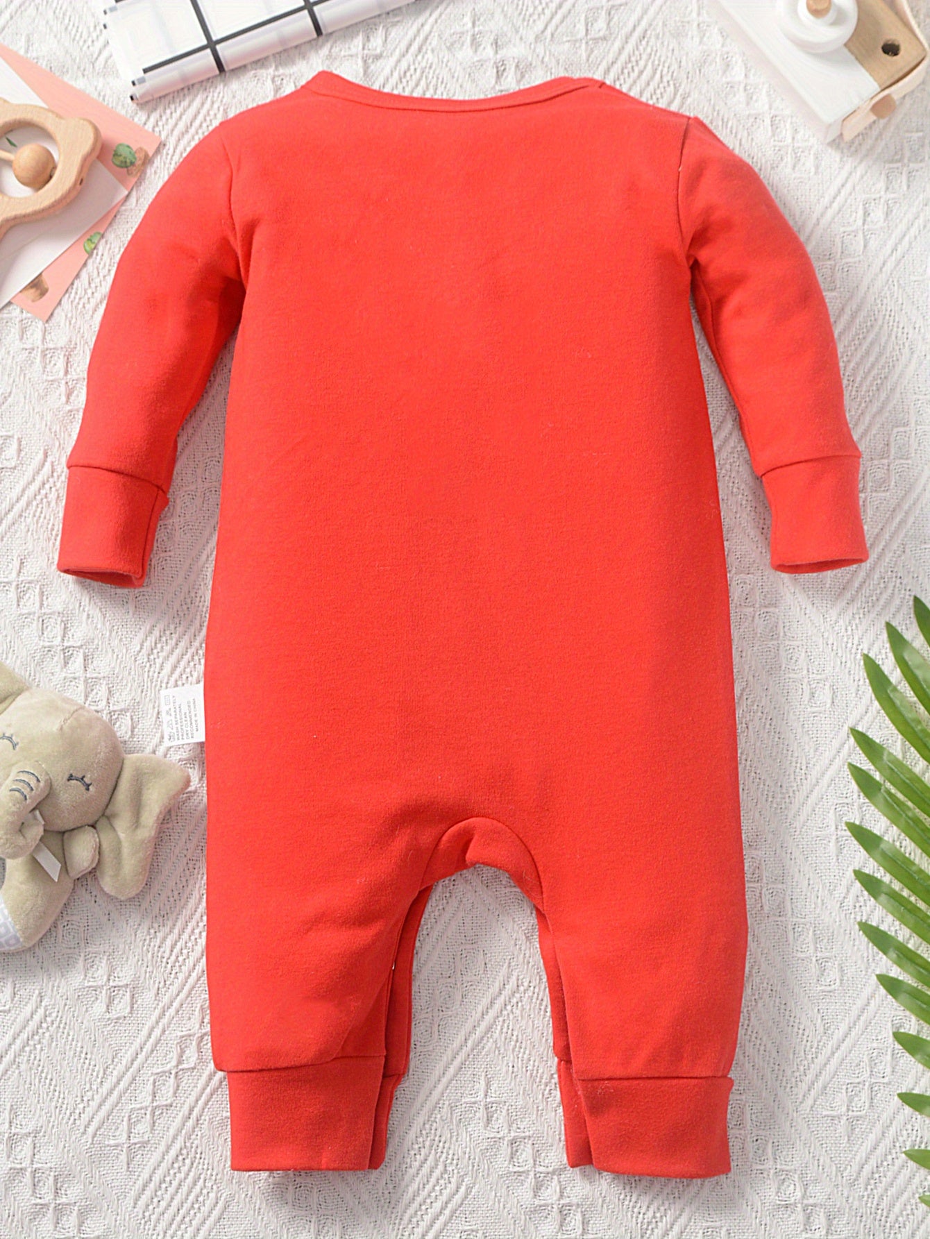 Cotton Long-Sleeve Baby Bodysuit with Geometric Print, Unisex