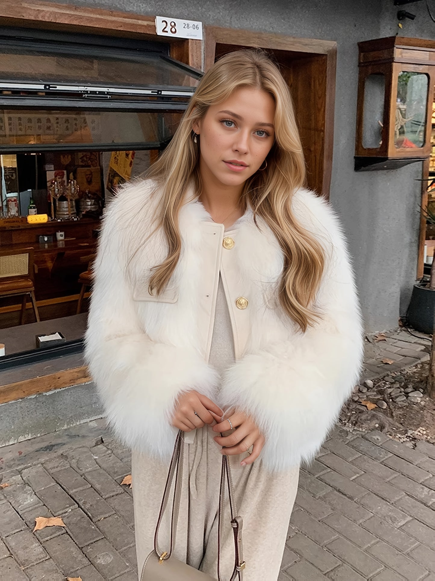 Women'S Elegant Faux Fur Coat - Chic Long Sleeve, Button-Up Front, Loose Fit, Solid Color, Perfect for Fall/Winter Casual Outings, Stylish Outerwear | Chic Long Sleeve | Sleek Design, Fur Coat For Women Winter, Fur Coat Women