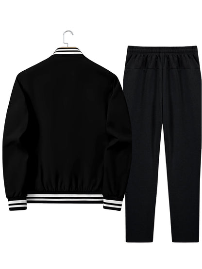 Men's Casual Sportswear Set with Brown Geometric Jacket & Pants