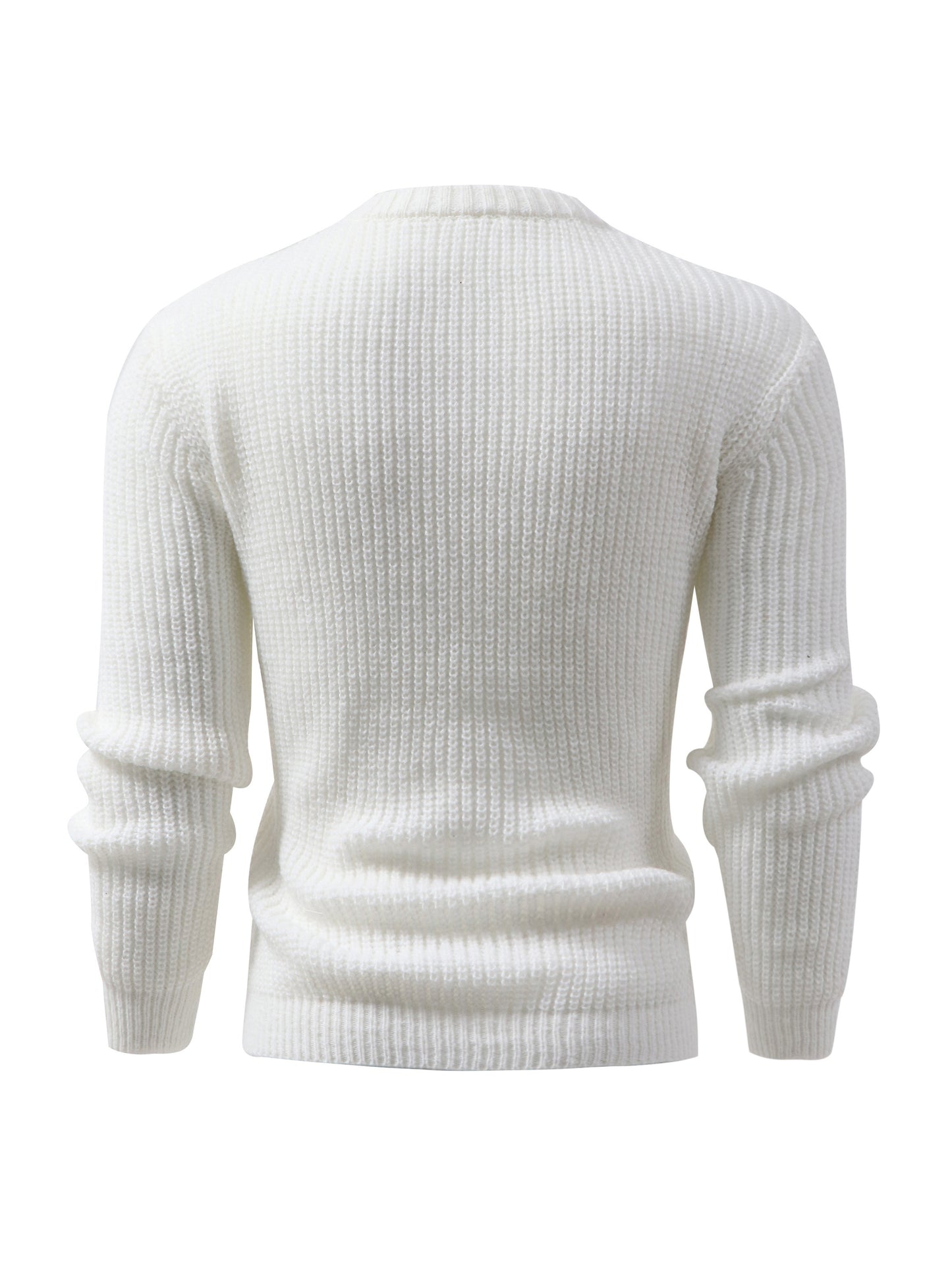 Men's Solid Color Ribbed Knit Sweater - High Elasticity Round Neck Long Sleeve, All-Season Comfort, Regular Fit Casual & Formal Wear, Easy Care Hand Wash/Dry Clean, Comfortable Fashion, Textured Fashion, Highelasticity Fabric