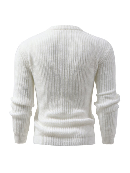Men's Solid Color Ribbed Knit Sweater - High Elasticity Round Neck Long Sleeve, All-Season Comfort, Regular Fit Casual & Formal Wear, Easy Care Hand Wash/Dry Clean, Comfortable Fashion, Textured Fashion, Highelasticity Fabric