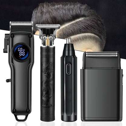 1-Piece/4-Piece Hair & Beauty Set – Rechargeable Electric Hair Clipper, Beard Trimmer, Nose Hair Trimmer, Shaver, Adjustable Length, Ideal for Men's Home Haircuts, Travel, Styling, and Beard Grooming, Perfect Gift for Men