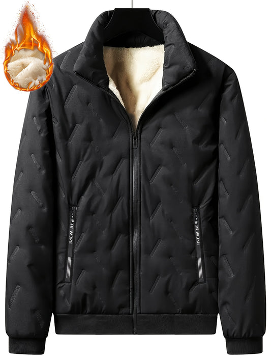 Men'S Heavyweight Winter Jacket - Thermal Insulated Cold Weather Coat with Zippered Pockets, Stand Collar, Full-Zip Closure - Black Outer Shell for Everyday & Outdoor Activities - Non-Stretch Fabric Construction, Seasonal Lay