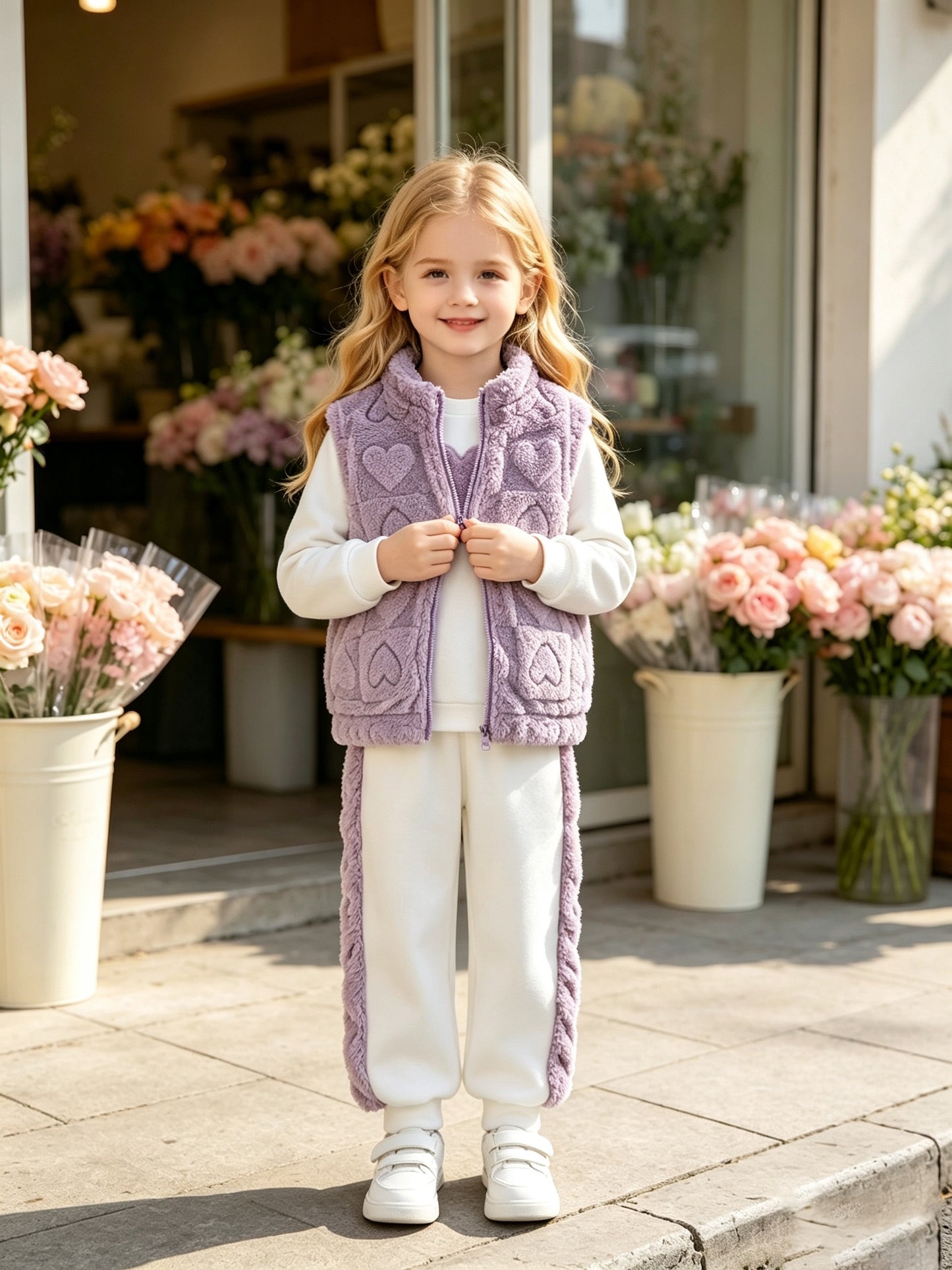 Girls 3-Piece Heart Pattern Fall/Winter Casual Set