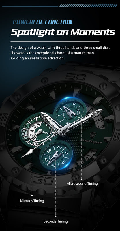 POEDAGAR Luxury Business Calendar Multi functional Waterproof Sports Men's Quartz Watch, Sports Wristwatch, Business Timepiece, Elegant Watch, Sleek Design, Precision Movement, Durable Construction, Wristwatch for Men, Quartz