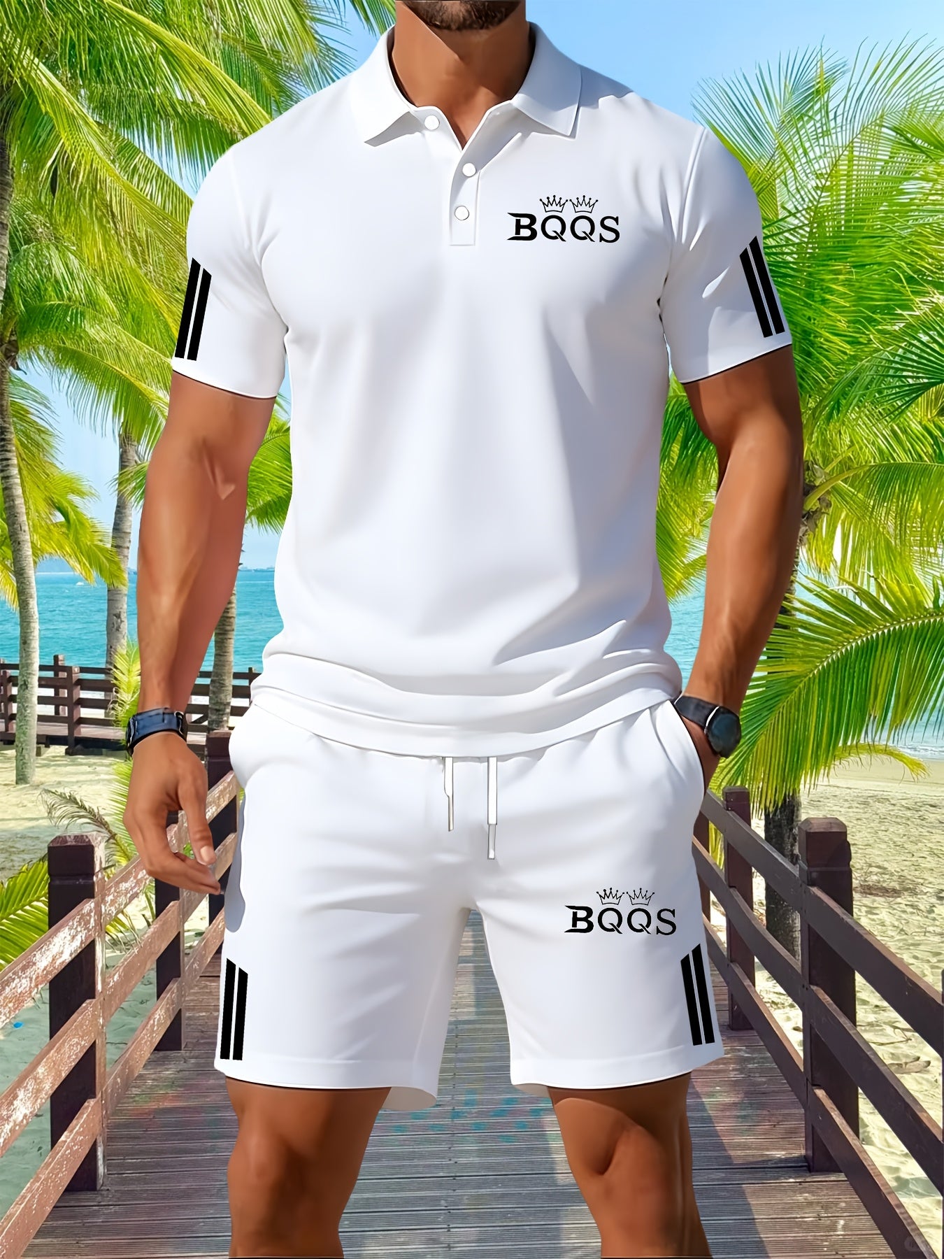 Men's Casual Summer Polo Shirt and Shorts Set - Slight Stretch