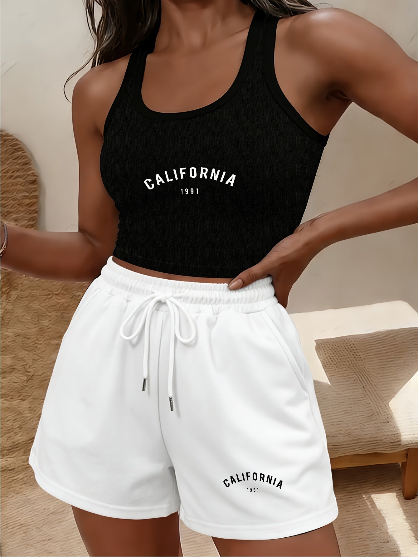 Buttery-Soft Sleeveless Crop Tank & Drawstring Shorts Set