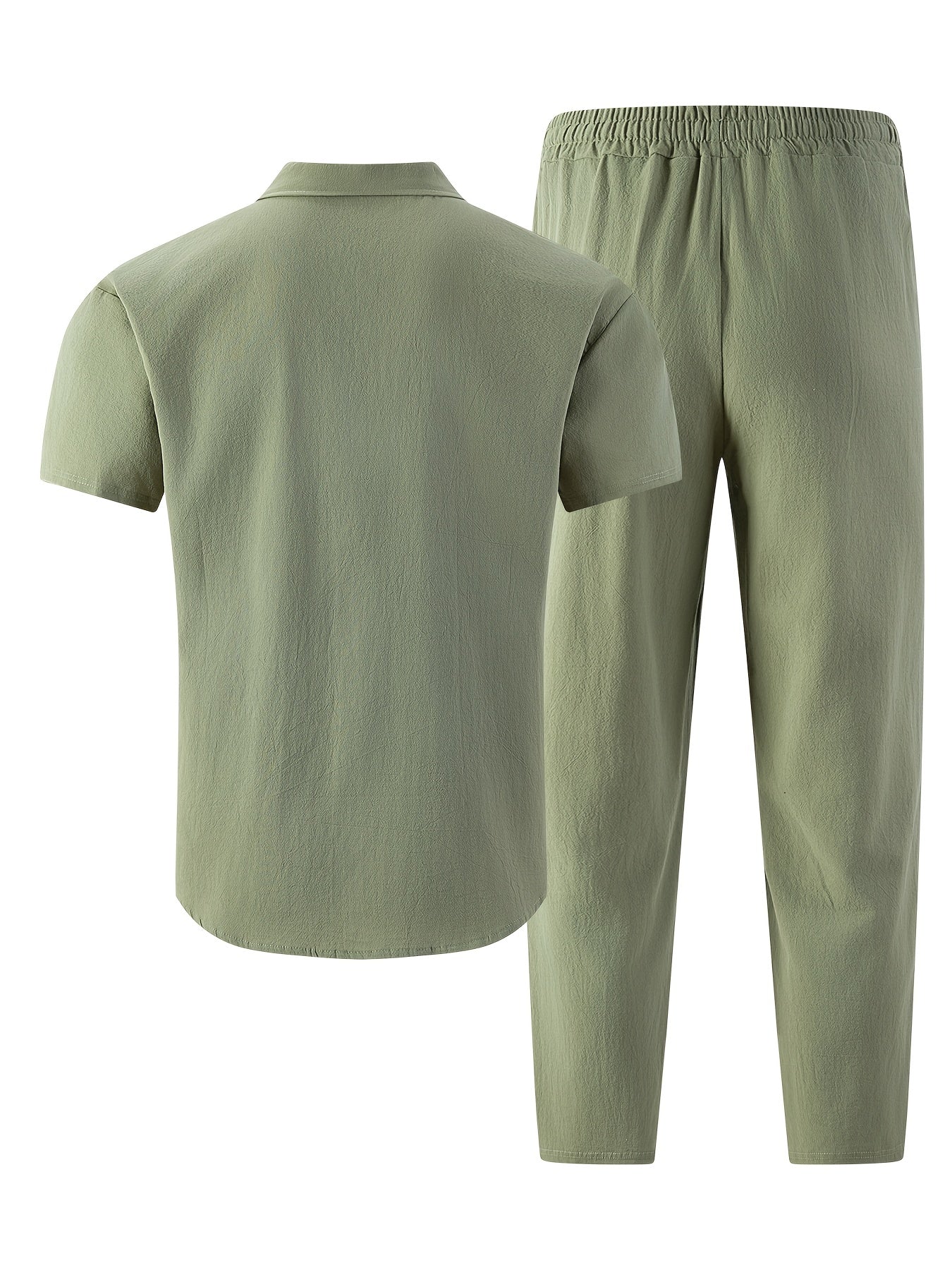 Men's Summer Casual Linen Blend Two-Pocket Shirt & Pants Set