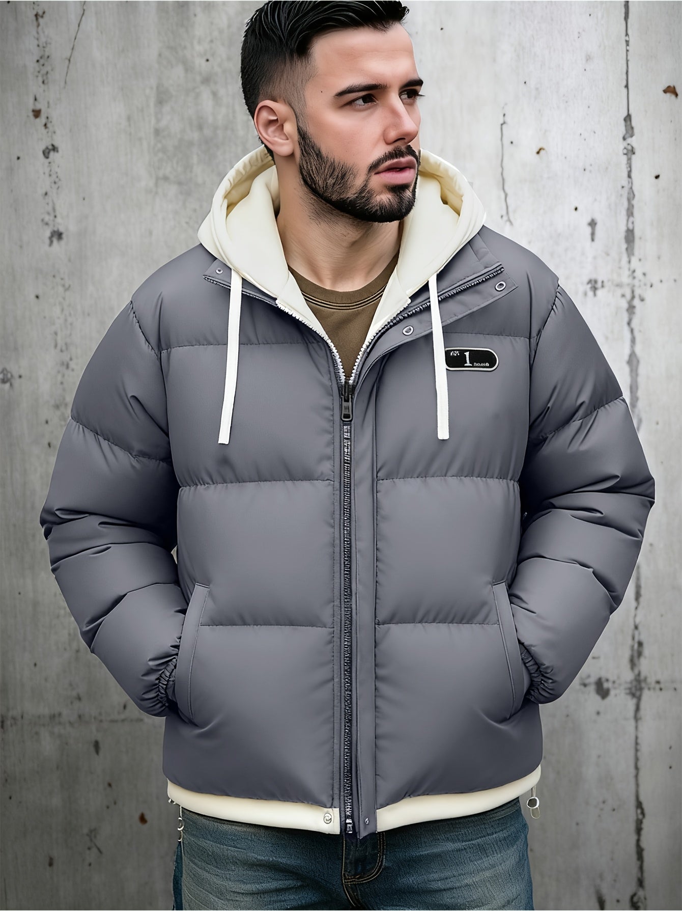 Men's Autumn and Winter Casual Fashion Faux Two-Piece Outerwear, Trendy Thickened Warm Comfortable Hooded Jacket