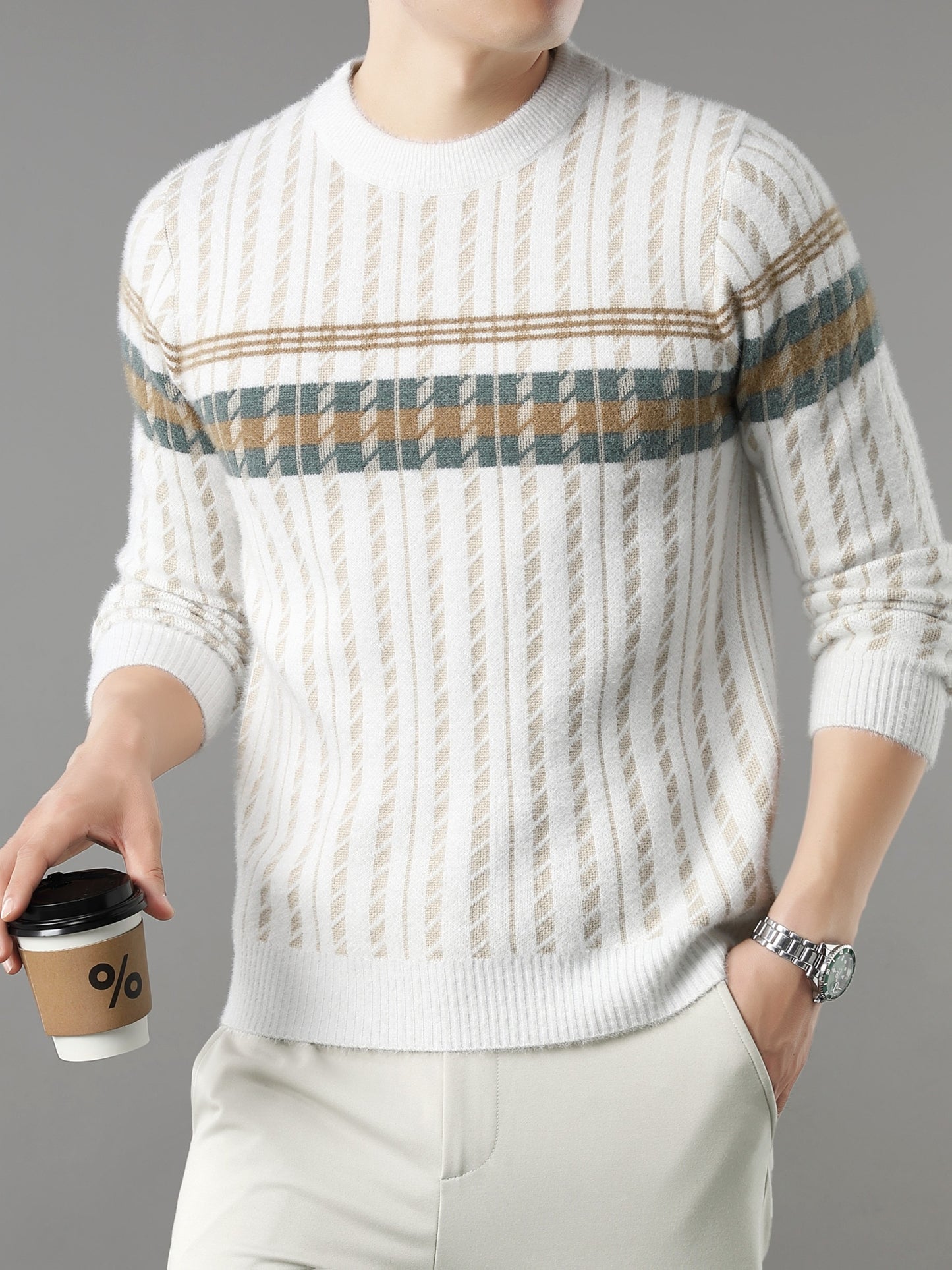 Men'S Stylish Thick Knit Sweater for Autumn And Winter, a New Casual Pullover for Warmth