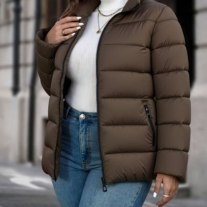 Women'S Lightweight Winter Coat - Elegant Stand Collar Jacket, Non-Stretch Fabric, Zipper Closure, Long Sleeve Outerwear for Office, Party, Everyday - Fall/Winter Warmth, Chic Cold Weather Jacket for Women, Ladies Winter Coat