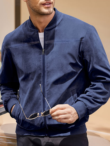 Men's Casual Corduroy Zipper Jacket with Stand Collar