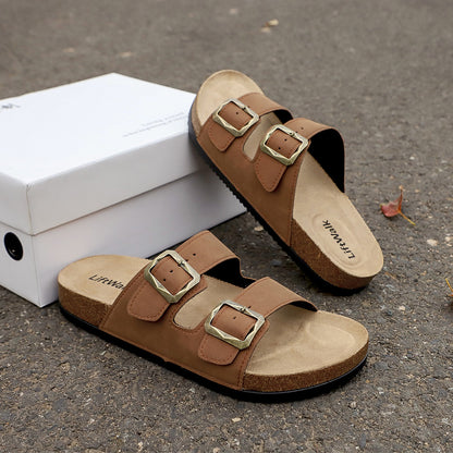 Men's Casual Cork Slip-On Sandals with Adjustable Buckles