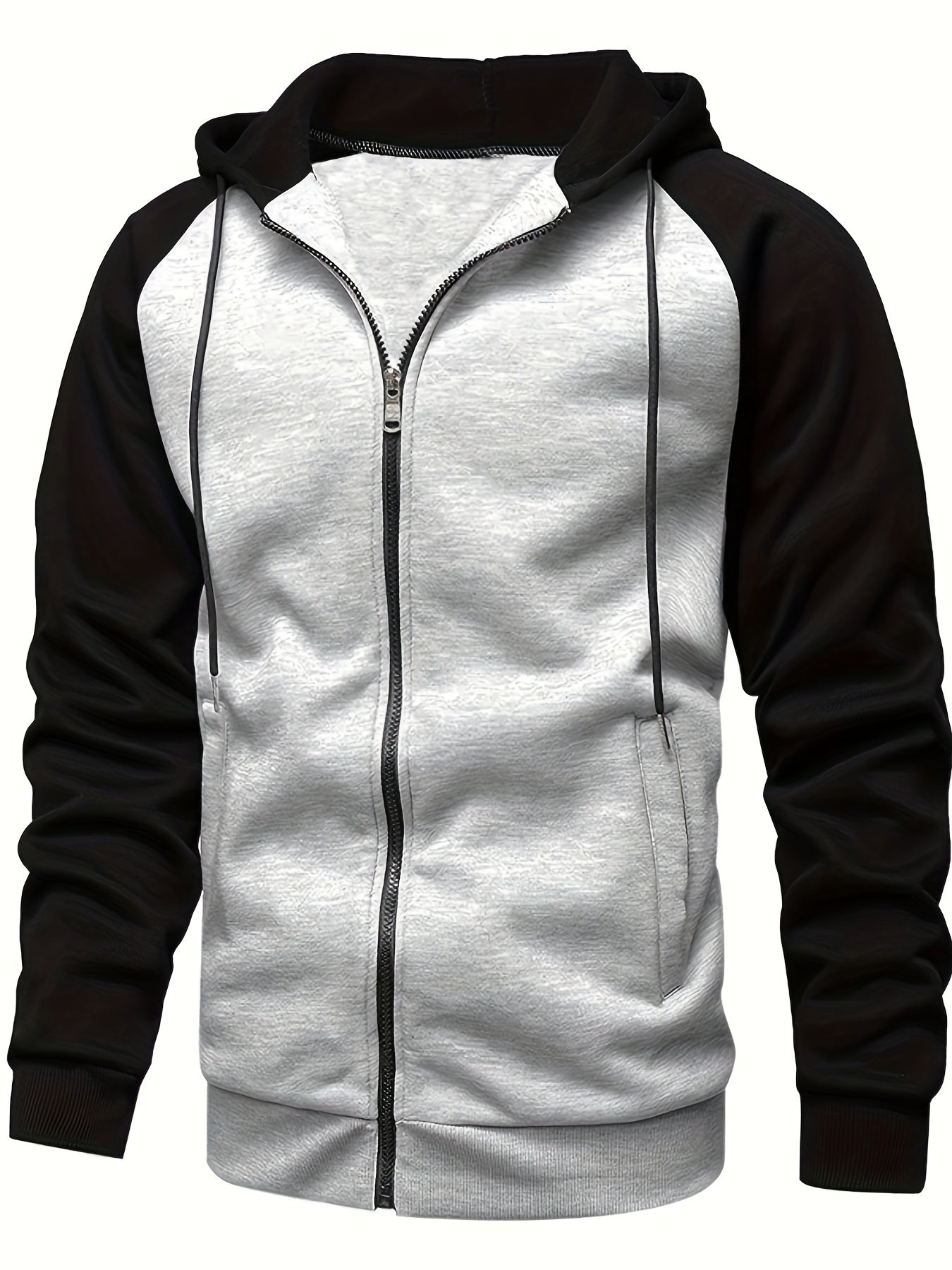 Men's Autumn and Winter Zipper Sweater Contrast Color Shoulder Sleeve Hoodie