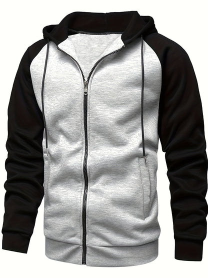 Men's Autumn and Winter Zipper Sweater Contrast Color Shoulder Sleeve Hoodie