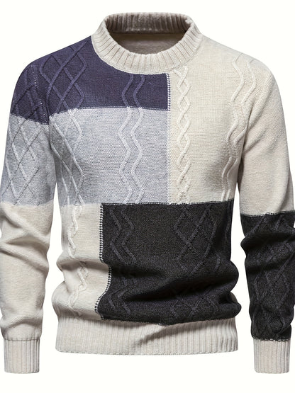 Men'S Colorful Jacquard Pullover Sweater with a Round Neck for Autumn And Winter