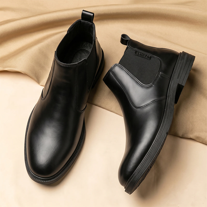 Men's Autumn/Winter Denim High-Top Ankle Boots, Black PU