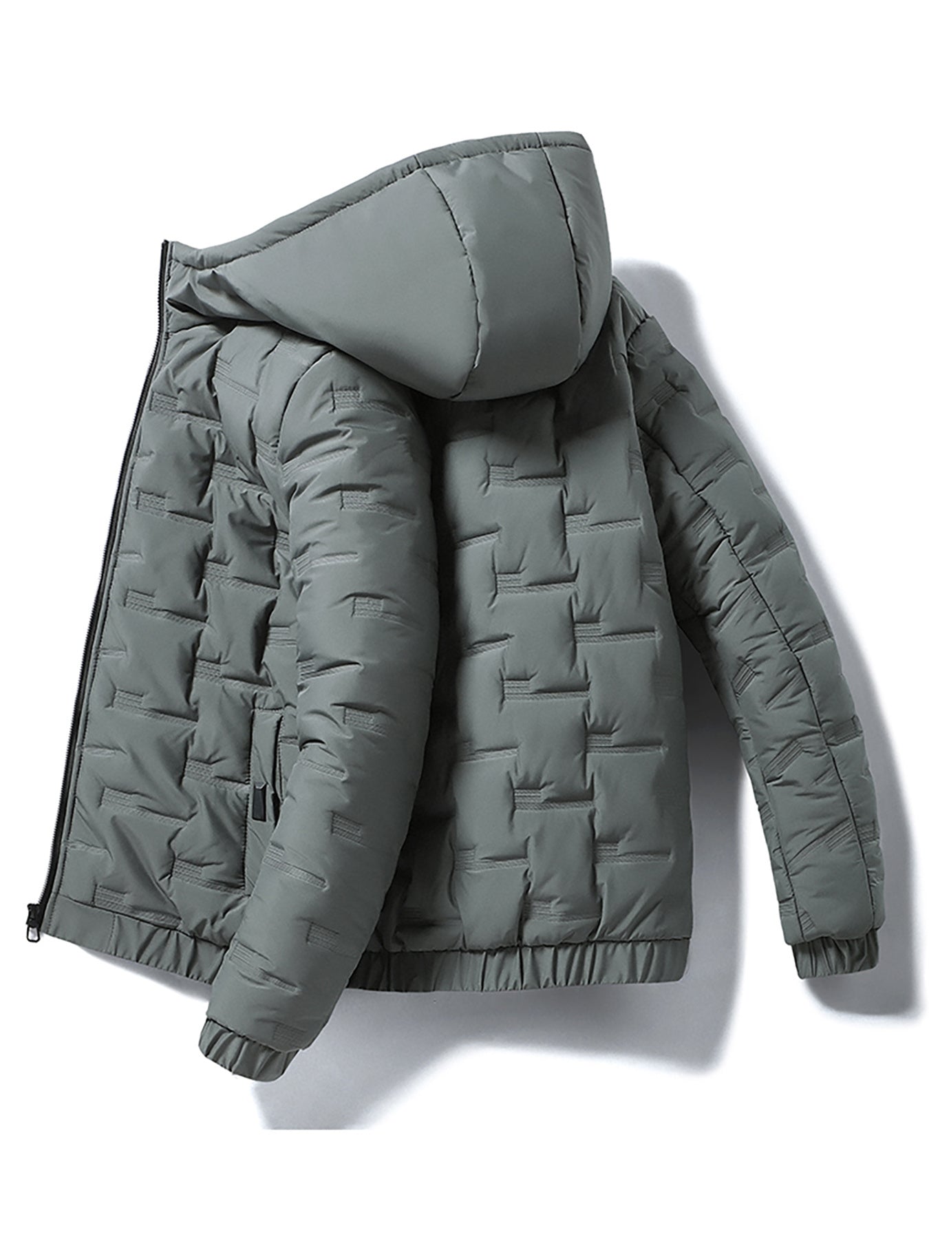 1pc Men's Heavy-Duty Winter Jacket with Hood - Stand Collar & Zippered Pockets, Grey/Black & White, Machine Washable Cold Weather Coat for Skiing, Snowboarding, Outdoor Activities (-Filled)