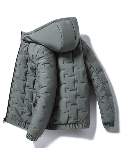 1pc Men's Heavy-Duty Winter Jacket with Hood - Stand Collar & Zippered Pockets, Grey/Black & White, Machine Washable Cold Weather Coat for Skiing, Snowboarding, Outdoor Activities (-Filled)