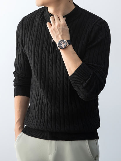 New Men'S Christmas Gift: a Thick, Warm, And Cold-Resistant Knitted Sweater with a Cable-Knit Design And a Zippered Collar, Suitable for Both Layering And Wearing Alone, Perfect for Casual And Versatile Outfits