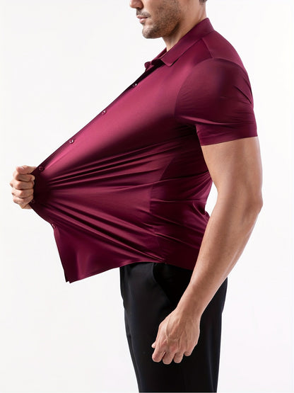 Men’s High-Stretch Lapel Short-Sleeve Shirt for Summer Casual
