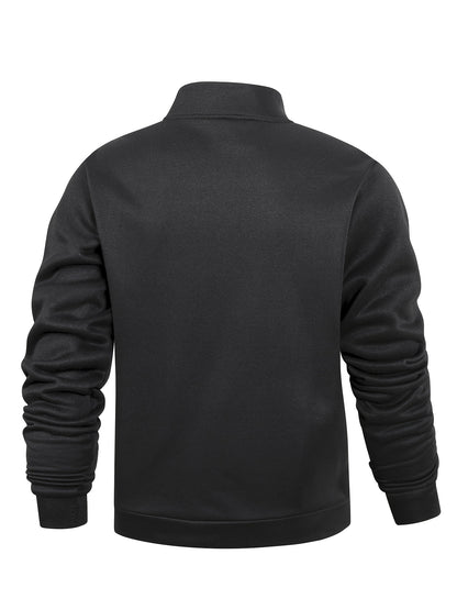 Men'S Stand Collar Zipper Jacket, Fashion Solid Color, Long Sleeve, Fleece, Soft, Casual, Polyester, with Zipper Pocket, for Daily, Sports, Fitness
