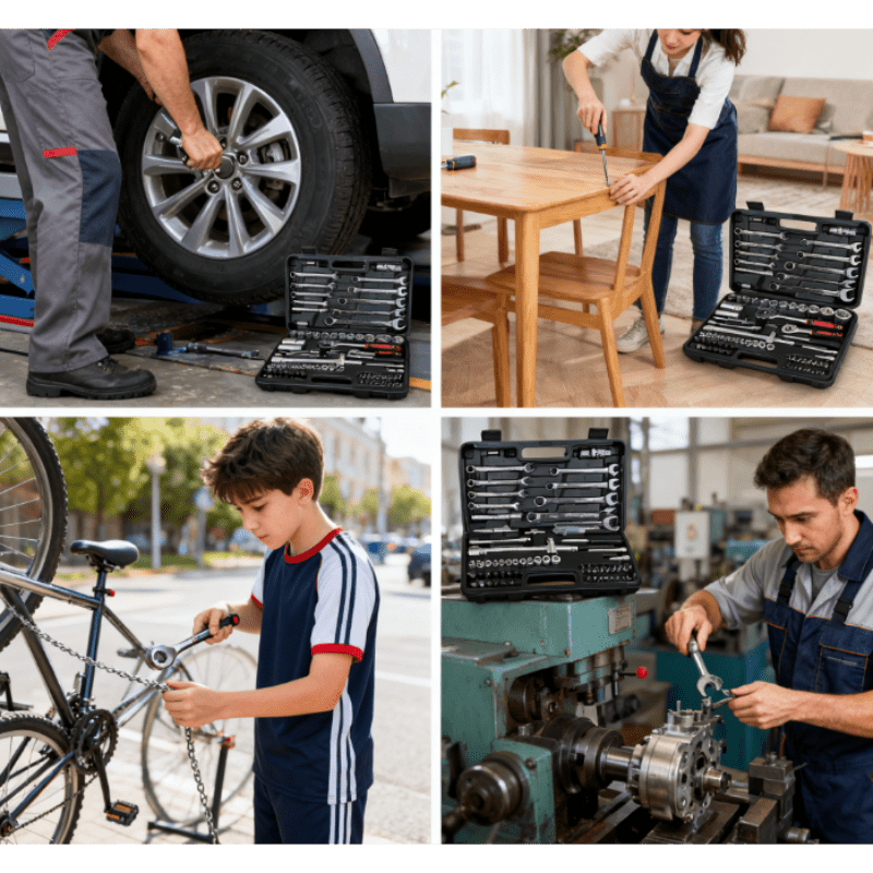 82pcs Multi-Functional Repair Tool Set | Comprehensive Kit for Automotive, Furniture, and Bicycle Mechanics, Metal Socket Wrench Set, Reinforced Material, Suitable for All Scenarios