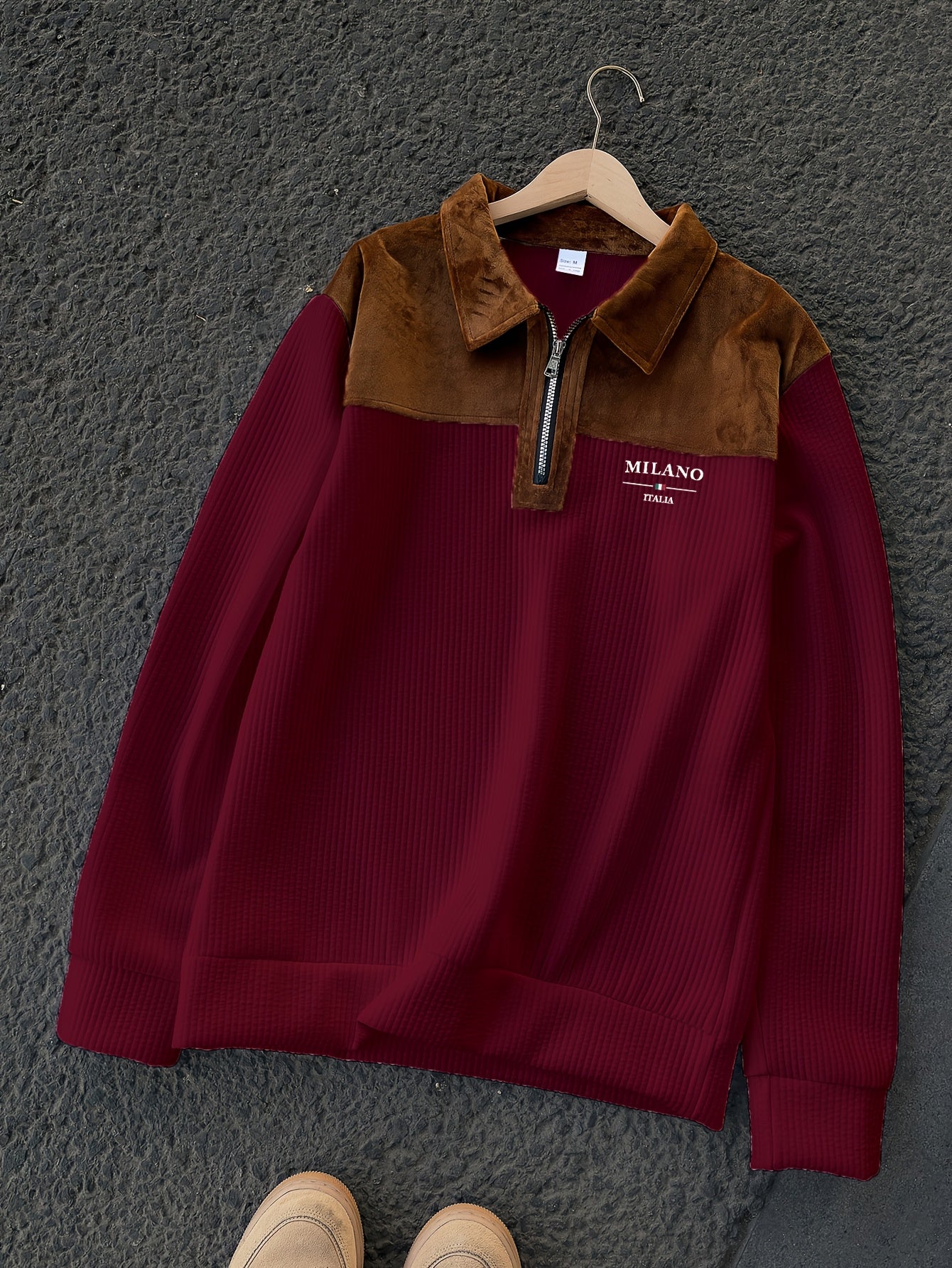 Men'S Casual Knit Sweater with Printed Lapel and Quarter Zip | Long Sleeve, Warm, Machine Washable, Perfect for Daily Wear and Gifts, Ideal for Christmas, Halloween, New Year