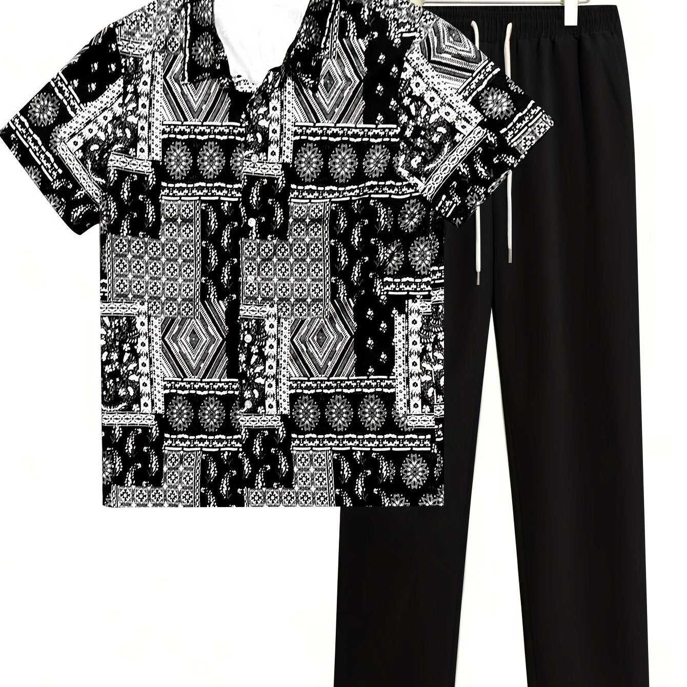 2pcs Summer Men'S Print Shirt and Pants Set Vacation 2pcs Suit, Perfect for Outdoor