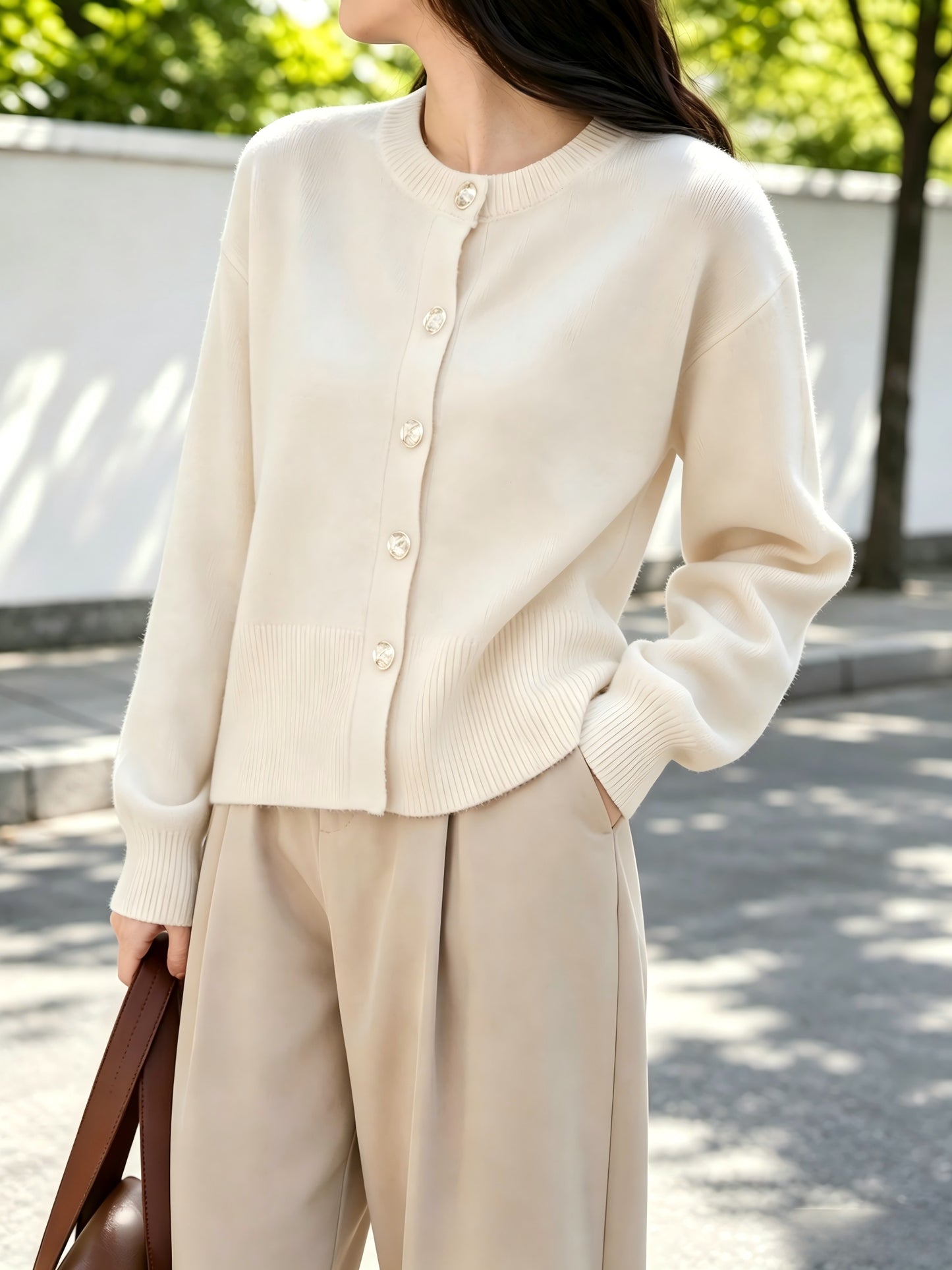 Women's Cozy Viscose Cardigan with Floral Button Detail