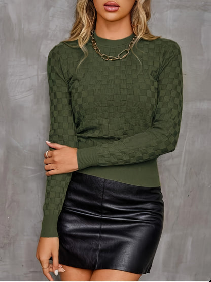 Women’s Oversized Plaid Sweater with Ribbed Trim, Cozy Fit