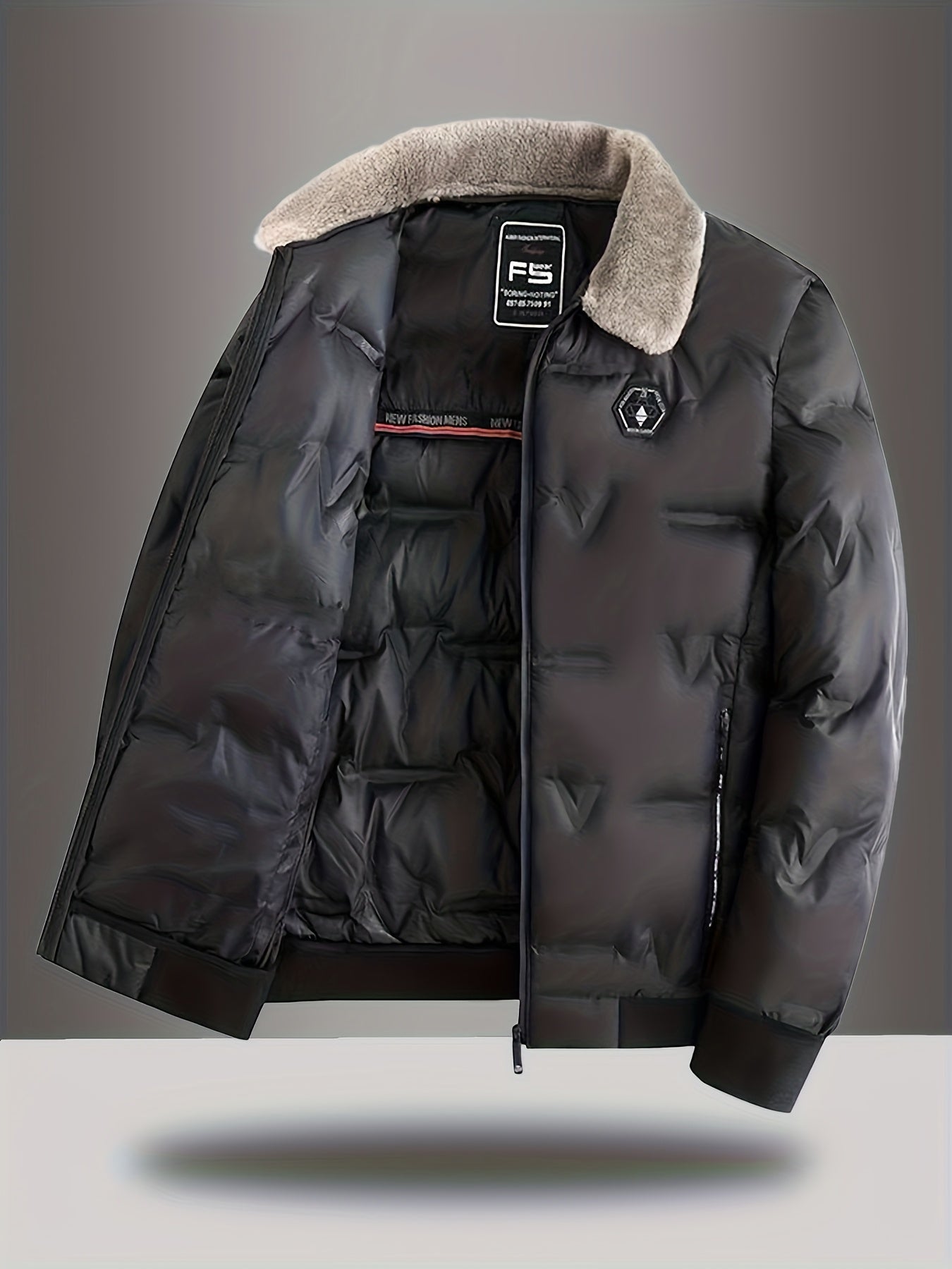 Men'S Heavy-Duty Winter Coat - Full-Zip Cold Weather Jacket with Zippered Pockets, Non-Stretch Fabric, Elegant Lapel Collar - Formal & Everyday Outerwear for Men, Winter Jacket, Seasonal Fashion, Classic Design, Durable Const