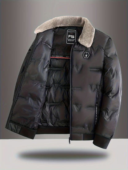 Men'S Heavy-Duty Winter Coat - Full-Zip Cold Weather Jacket with Zippered Pockets, Non-Stretch Fabric, Elegant Lapel Collar - Formal & Everyday Outerwear for Men, Winter Jacket, Seasonal Fashion, Classic Design, Durable Const